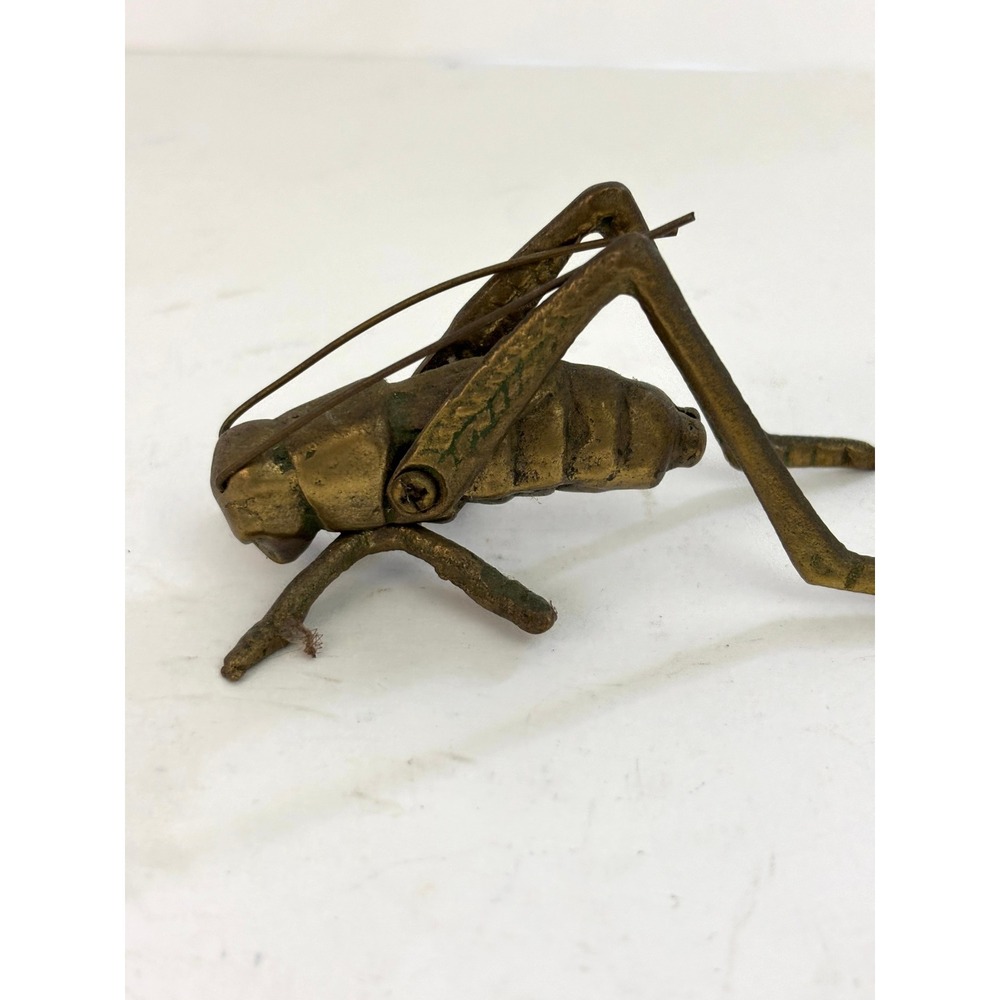 Vintage Brass Cricket Grasshopper Figurine Articulated Legs Insect 4"